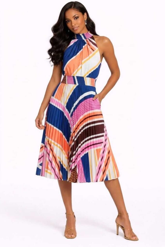 Flowing halter evening dress for Caribbean night events
