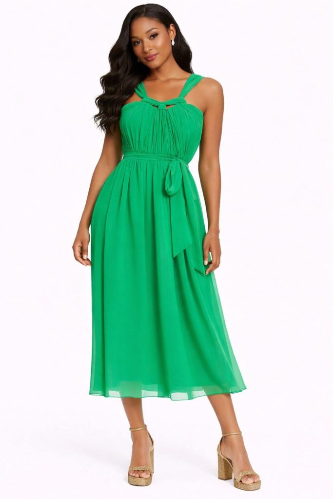 Elegant green midi dress for a romantic dinner date in Tortola BVI
